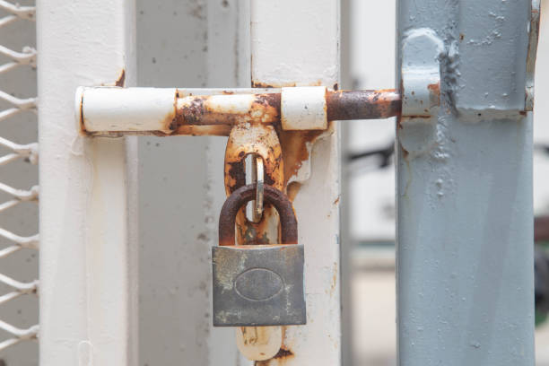 istock The door is closed with an old metal lock 1250350166