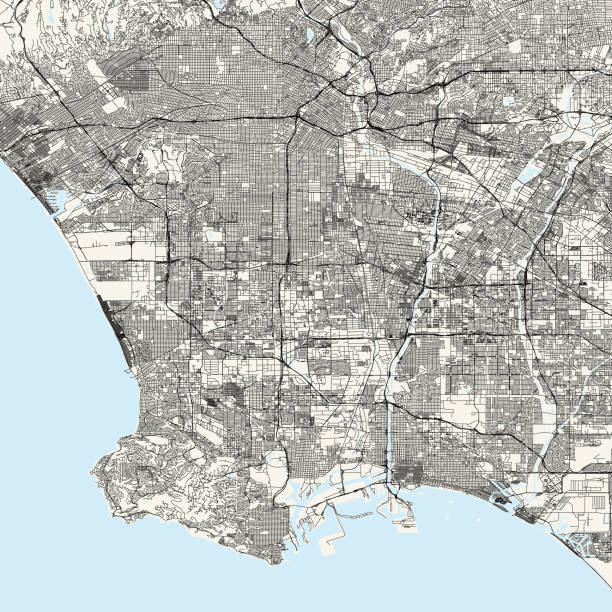 illustrazioni stock, clip art, cartoni animati e icone di tendenza di mappa vettoriale di los angeles - california meridionale