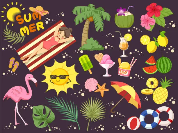 Vector illustration of Vector set of summer theme