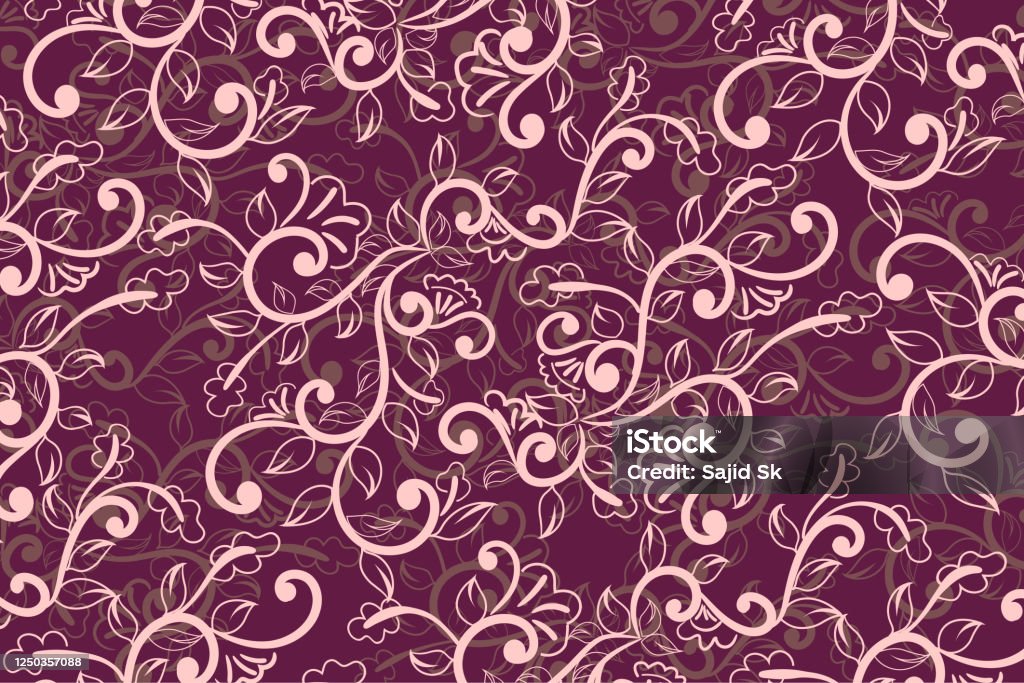 Red Flowy Pattern Fabric Design Repeated Floral Pattern Flowers And Leaves With Red ...