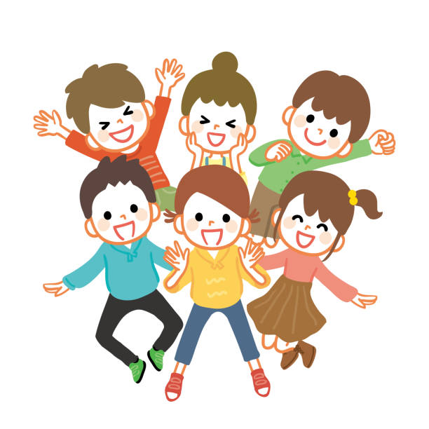 多くの陽気な子供たちのイラスト - 日本人　笑顔点のイラスト素材／クリップアート素材／マンガ素材／アイコン素材