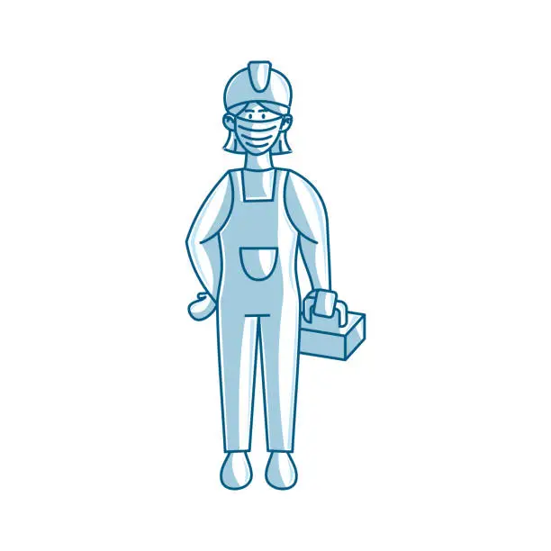 Vector illustration of worker woman construction wearing medical mask vector design