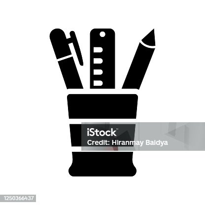 istock Pen holder icon, stationery container, black color 1250366437