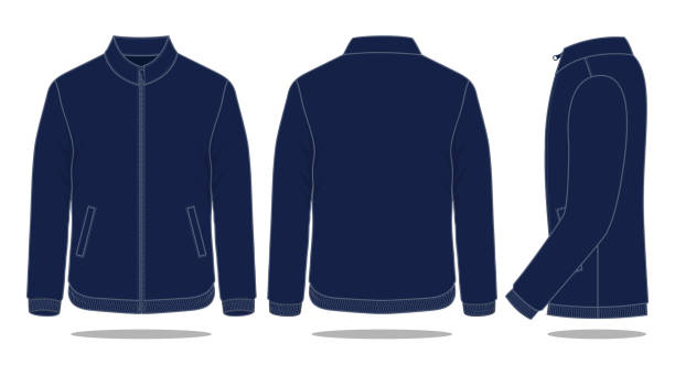 Blank Navy Blue Jacket Vector For Template Front , Back And Side Views Jacket stock illustrations