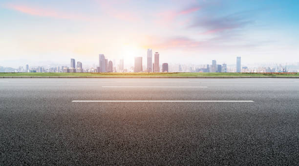 istock Asphalt floor and building landscape skyline 1250370972