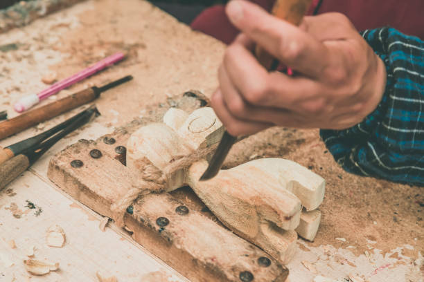 istock Handicraft wood carving 1250371379
