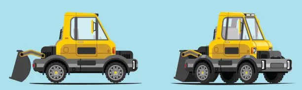 Vector illustration of Bulldozer, heavy load and construction bulldozer, with side view and 3/4 view