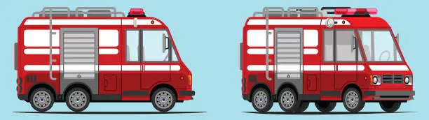 Vector illustration of Small fire engine, small fire truck, with side view and 3/4 view