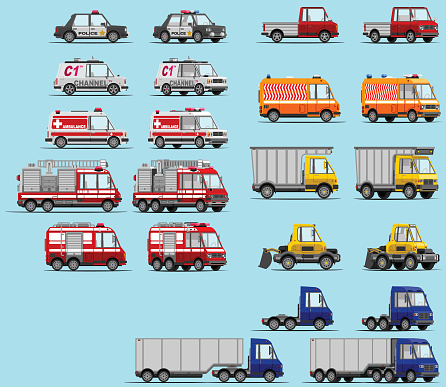 Side and 3/4 view of vehicles, easy to integrate in a scene. Vector file