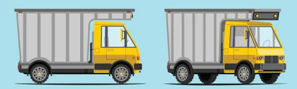 Vector illustration of Heavy load truck, construction truck, with side view and 3/4 view