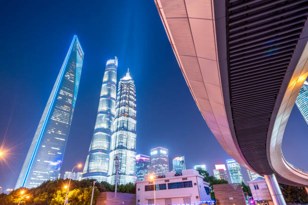 istock Shanghai CBD street light and shadow 1250375236