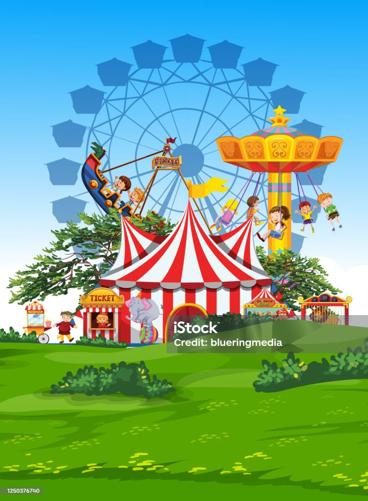 Ilustración de Parque De Atracciones De Dibujos Animados Con Noria Y Parque Infantil y más Vectores Libres de Derechos de Circo - iStock Ilustración de Parque De Atracciones De Dibujos Animados Con Noria Y Parque Infantil y más Vectores Libres de Derechos de Circo - iStock