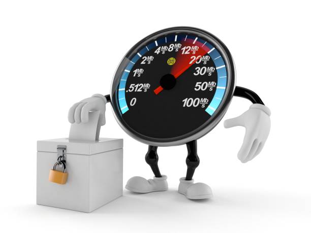 Network speed meter character with vote ballot Network speed meter character with vote ballot isolated on white background. 3d illustration ballot measure stock pictures, royalty-free photos & images