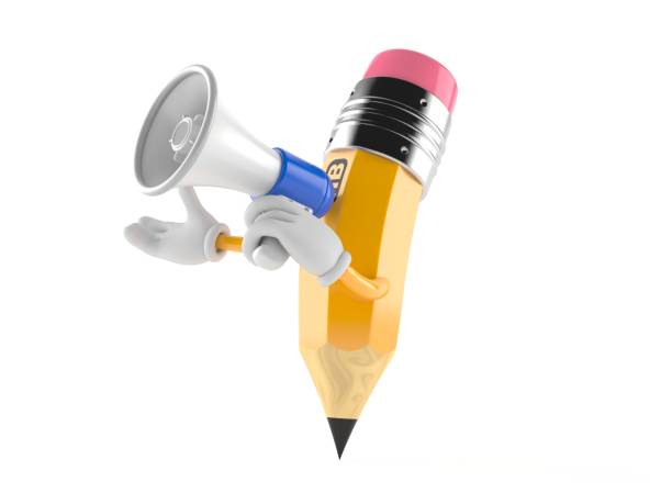 istock Pencil character speaking through a megaphone 1250379239