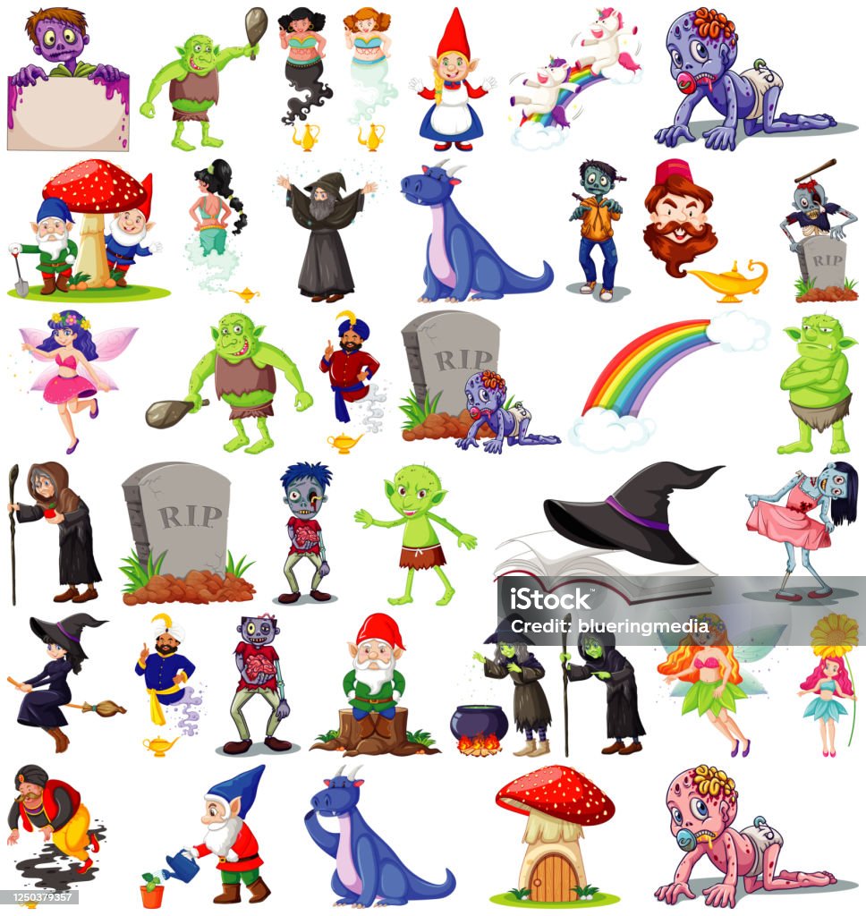 Set Of Fantasy Cartoon Characters And Fantasy Theme Isolated On White  Background Stock Illustration - Download Image Now - iStock