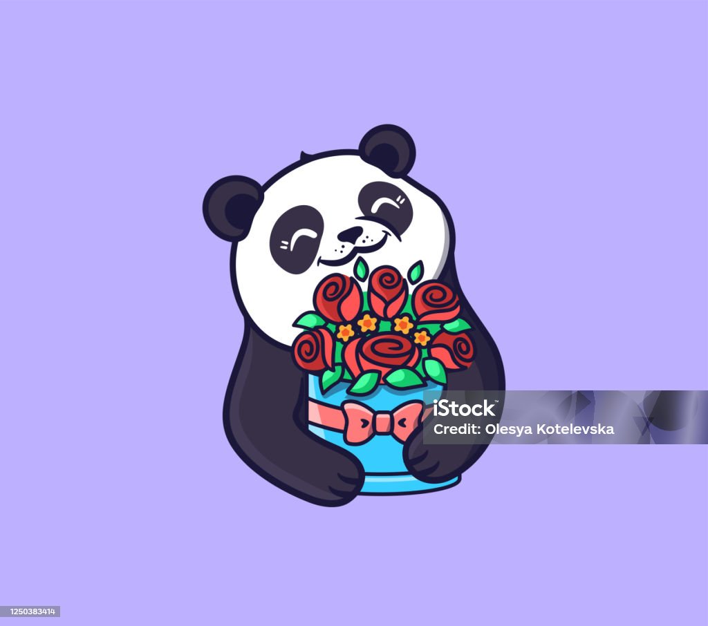 The Panda With Flowers Happy Birthday Stock Illustration - Download Image  Now - Badge, Beauty, Birthday - iStock