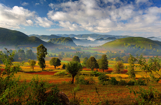 Valley Landscape on the trek from Kalaw to Inle lake in Myanmar