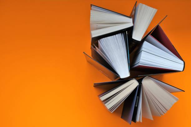 istock Books set on a bright orange background.Reading and education concept.books close up. Training and knowledge. top view, copy space.Books page 1250384240