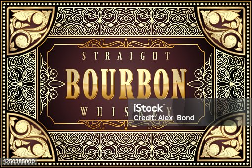 istock Bourbon whiskey - golden ornate decorative label 1250385000