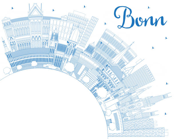Outline Bonn Germany City Skyline with Blue Buildings and Copy Space. Outline Bonn Germany City Skyline with Blue Buildings and Copy Space. Vector Illustration. Business Travel and Concept with Historic Architecture. Bonn Cityscape with Landmarks. bonn germany stock illustrations