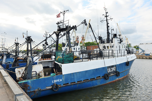 Liepaja, June 03: Fishing boats at Port of Liepaja on June 03, 2020 at Liepaja, Latvia.