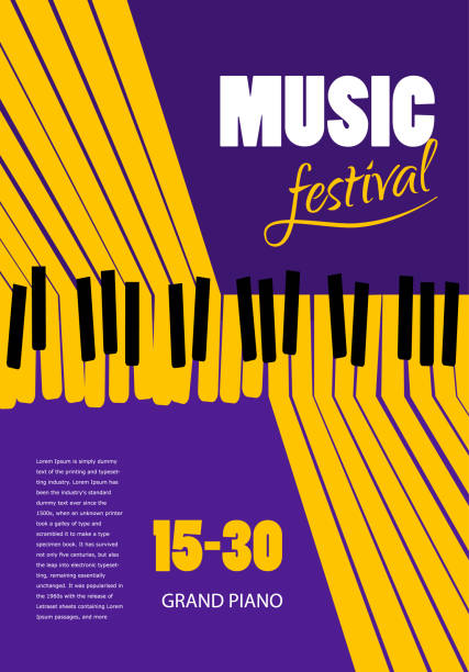 музыкальный фестиваль плакат, векторная концепция. шаблон флаер - musical staff music piano blue stock illustrations