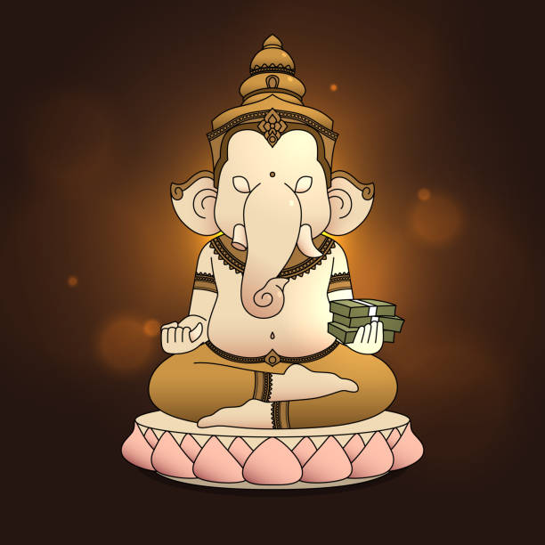 Ganesha Hold Money Cartoon Style On Golden Background Stock Illustration -  Download Image Now - iStock