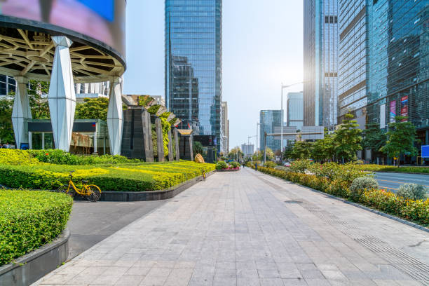 shenzhen financial center and street plaza - furniture patio outdoors lounge imagens e fotografias de stock