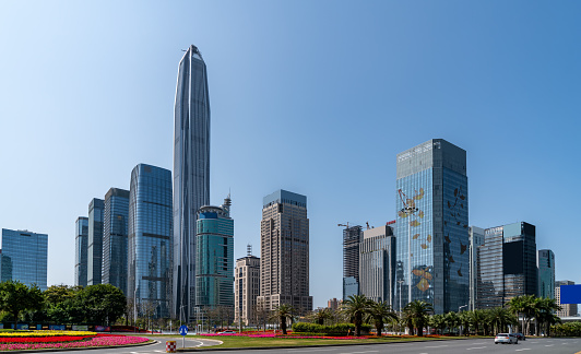 Low angle vision of modern architecture on sunny days