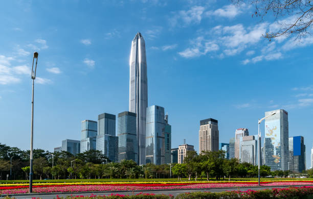 shenzhen financial center and street plaza - furniture patio outdoors lounge imagens e fotografias de stock