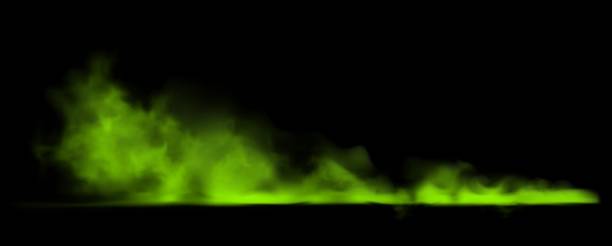 zielony dym przezroczysty na czarnym tle. nieprzyjemny zapach najbardziej toksyczny smog - smoke condensation fumes isolated stock illustrations