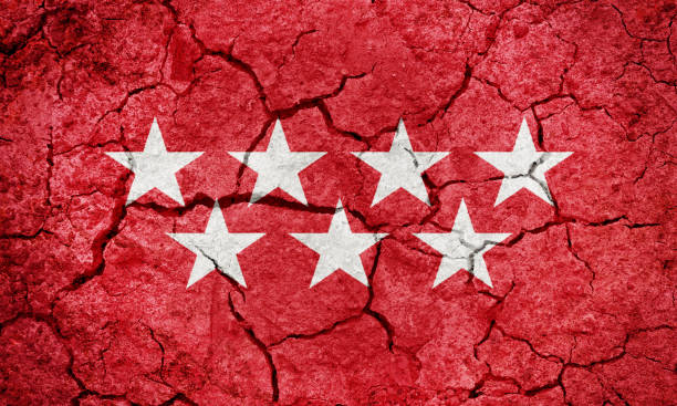 Community of Madrid flag Community of Madrid flag, autonomous communities of Spain, on dry earth ground texture background the flag of the madrid spain stock pictures, royalty-free photos & images