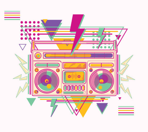 istock Funky colorful 80s music design boombox 1250404007