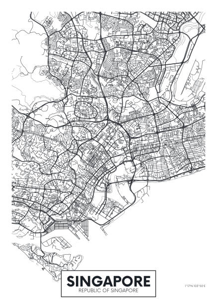 illustrazioni stock, clip art, cartoni animati e icone di tendenza di mappa della città singapore, design poster vettoriale di viaggio - silhouette cartography singapore map