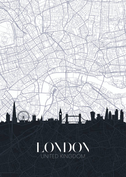 skyline und stadtplan von london, detaillierte stadtplan vektor druck poster - london england illustrations stock-grafiken, -clipart, -cartoons und -symbole