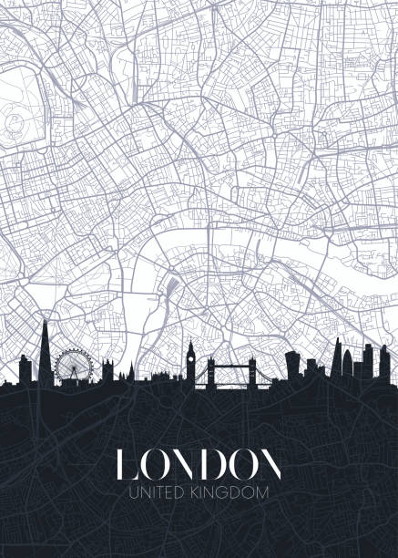 londra'nın silueti ve şehir haritası, detaylı kentsel plan vektör baskı posteri - londra i̇ngiltere illüstrasyonlar stock illustrations