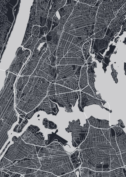 Detailed borough map of The Bronx New York city, monochrome vector poster or postcard city street plan aerial view Detailed borough map of The Bronx New York city, monochrome vector poster or postcard city street plan aerial view west direction stock illustrations