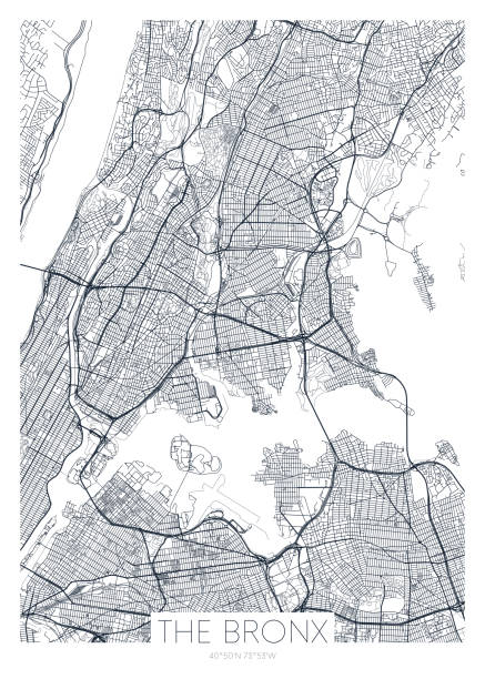 ilustrações de stock, clip art, desenhos animados e ícones de detailed borough map of the bronx new york city, vector poster or postcard for city road and park plan - new york city new york state skyline city