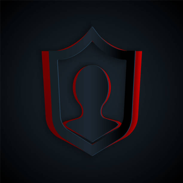 istock Paper cut Life insurance with shield icon isolated on black background. Security, safety, protection, protect concept. Paper art style. Vector 1250407423