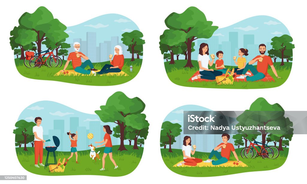The Concept Of A Happy Family Having A Picnic In A City Park Spending Time  Together Outdoors Set Of Isolated Cartoon Vector Illustrations Stock  Illustration - Download Image Now - iStock