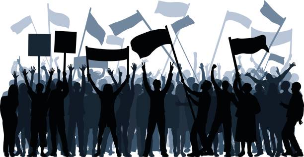 demonstranten (jede person ist vollständig und beweglich) - cheering group of people silhouette fan stock-grafiken, -clipart, -cartoons und -symbole