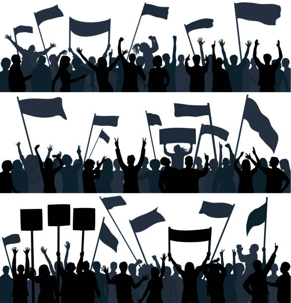 ilustrações de stock, clip art, desenhos animados e ícones de protest (each person is complete- clipping paths hide the legs) - cheering men shouting silhouette