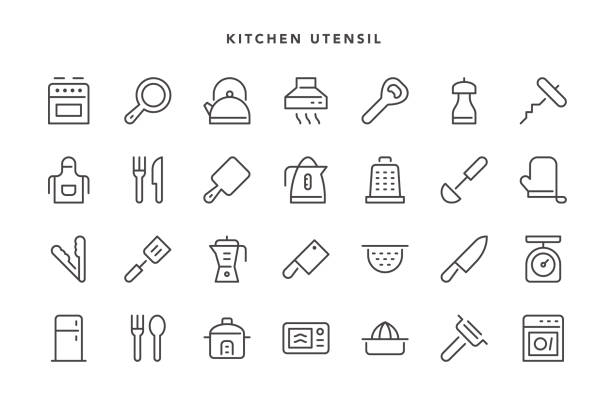 bildbanksillustrationer, clip art samt tecknat material och ikoner med ikoner för köksredskap - dishwasher cooking