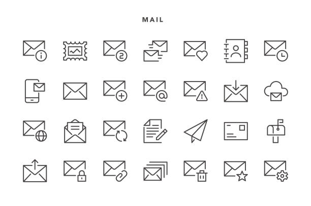 ilustrações, clipart, desenhos animados e ícones de ícones de e-mail - mail box