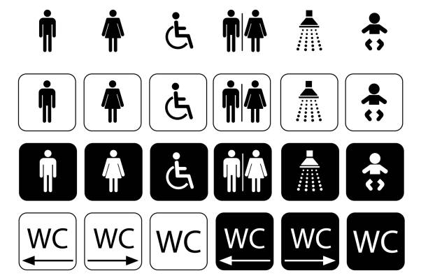 illustrations, cliparts, dessins animés et icônes de symboles wc pour signe de toilette, ensemble d’icône de toilette - - public restroom bathroom restroom sign sign