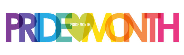 PRIDE MONTH rainbow typography banner PRIDE MONTH rainbow vector typography banner with heart symbol pride month stock illustrations