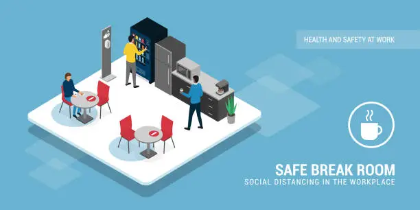 Vector illustration of Safe break room and social distancing