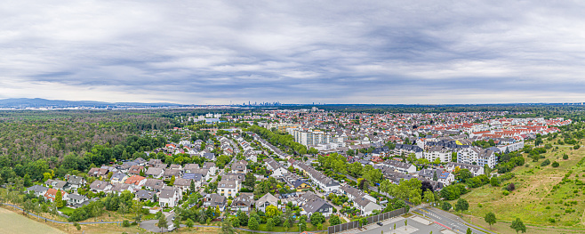 Panoramic drone picture of the German town of Moerfelden-Walldorf close to Frankfurt
