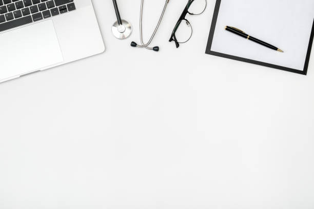 istock Top view of doctor's table with equipment 1250431683