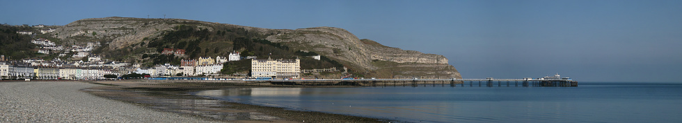 Panorama of Llandudno Pier, the longest pier in Wales, Tourist attraction in Great Britain